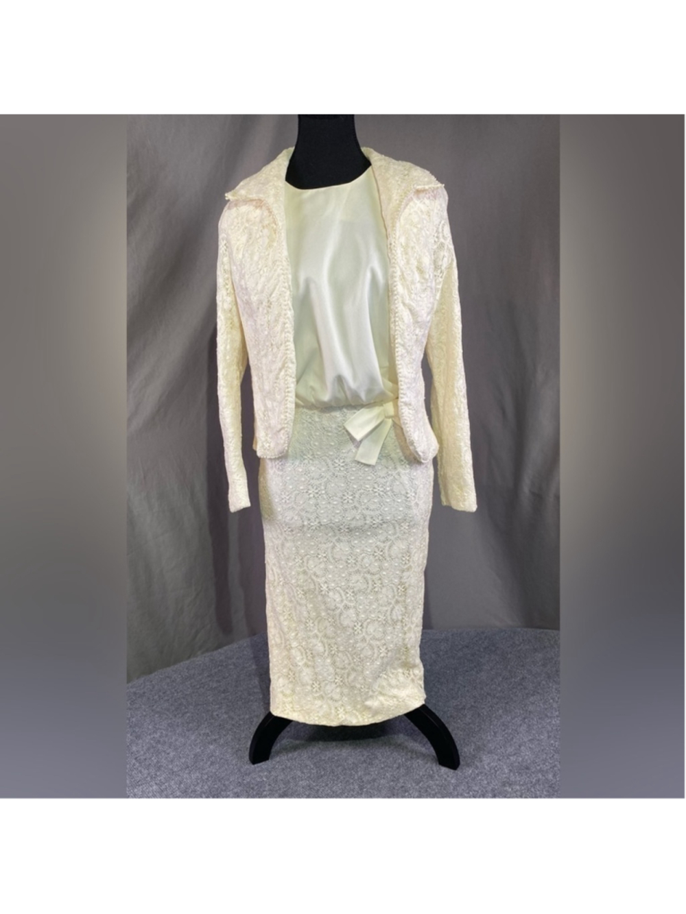 Vintage 60s Dress Set Women 4 D’Allaird’s Floral Lace Mod Dolly Girl Cream - Picture 2 of 16